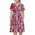 thumbnail image 1 of Balery Palm Tree Pattern on Red Vestidos sueltos de manga corta para mujer, vestidos de verano 2025, vestidos casuales de corte A con vuelo., 1 of 6