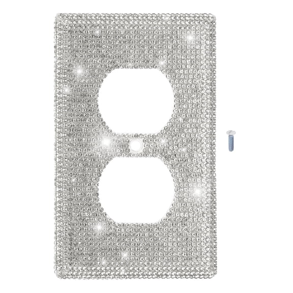 Uxcell Bling Rhinestone Light Switch Cover Silver/White Glitter Wall Plate Shiny Outlet Covers Decorative for Bedroom Kitchen Living Room Home Decor, Duplex Outlet, 4.5x2.8"
