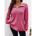 thumbnail image 6 of Women'S Large Size Casual Knitted Sweater Lapel V-Neck Solid Color Top Long Sleeve Shirt Pink XXL, 6 of 8