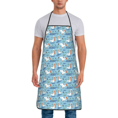 

Xecao Pelican Reed And Fish Print Funny BBQ Chef Aprons for Men Women Adjustable Kitchen Cooking Aprons with Pocket Waterproof Oil Proof No Pilling Fading