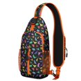 thumbnail image 1 of Dino Pattern Sling Backpack – Funny Cartoon Dinosaur World Purse – Cute Colorful Shoulder Bag Gift for Men and Dino Fans, 1 of 6