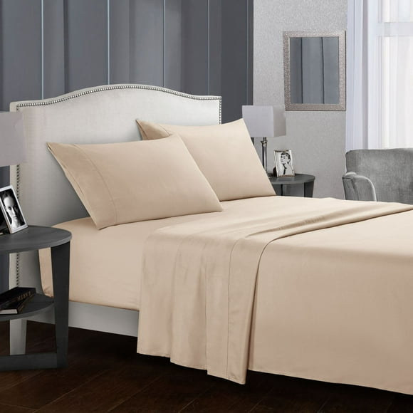 Sheet 4 Piece Sheet Set Single Plain Brushed Fabric Soft Comfortable Silky Fashion Silky Touch Plain Color--Beige
