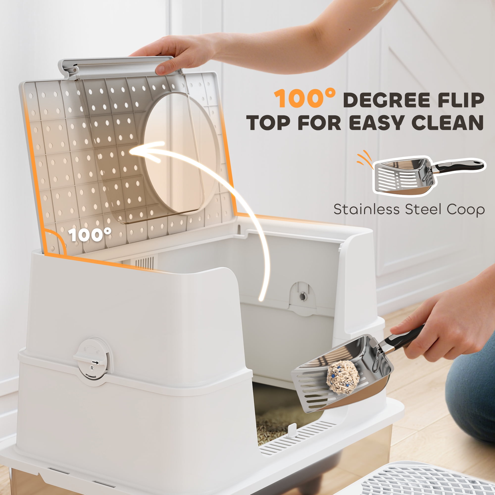Cat Litter Box ,Top And Side Entry Enclosed Litter Box With Flip Top