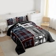 thumbnail image 3 of Rustic Cabin Lodge Comforter Set, Bear Deer Wildlife Quilt Twin Size, Country Forest Hunting Wild Animal Bedding Retro Plaid Checkered Patchwork Down Comforter Farmhouse Decorations, Grey Black, 3 of 7