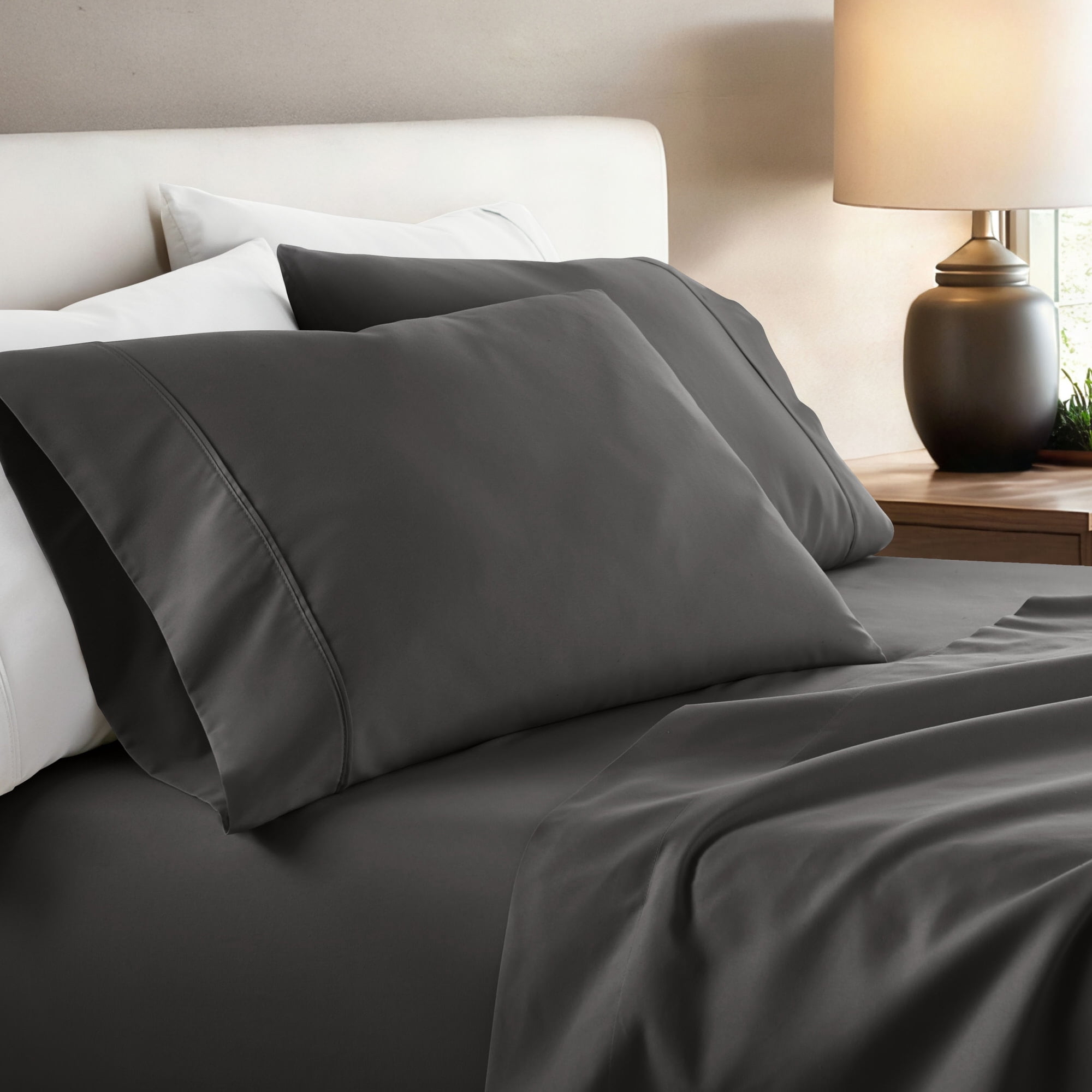 Noble Linens 2 Piece Pillow Case Set, Gray, Standard/Queen
