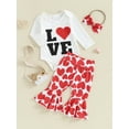 thumbnail image 3 of Bagilaanoe 3pcs Baby Girl Valentines Day Outfits Toddler Pants Set Long Sleeve Romper Tops + Heart Flare Trousers + Headband 3M 6M 9M 12M 18M Infant Casual Clothes, 3 of 9