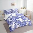 thumbnail image 3 of Feelyou Summer Palm Leaf Bedding Comforter Set 7 Pieces for Teens, Slate Blue Flower Floral Print Full Bedding Set, Plant Brotanical Reversible Fitted Sheet Flat Sheet, Microfiber Bedroom Decor, 3 of 8