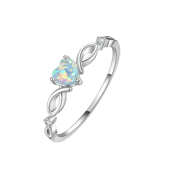 Midir&Etain Created Love Cut White Opal Rings 18K White Gold Plated Over Silver Christmas Birthday Valentine'S Day Gift For Her/Wife/Mom (Size 6）