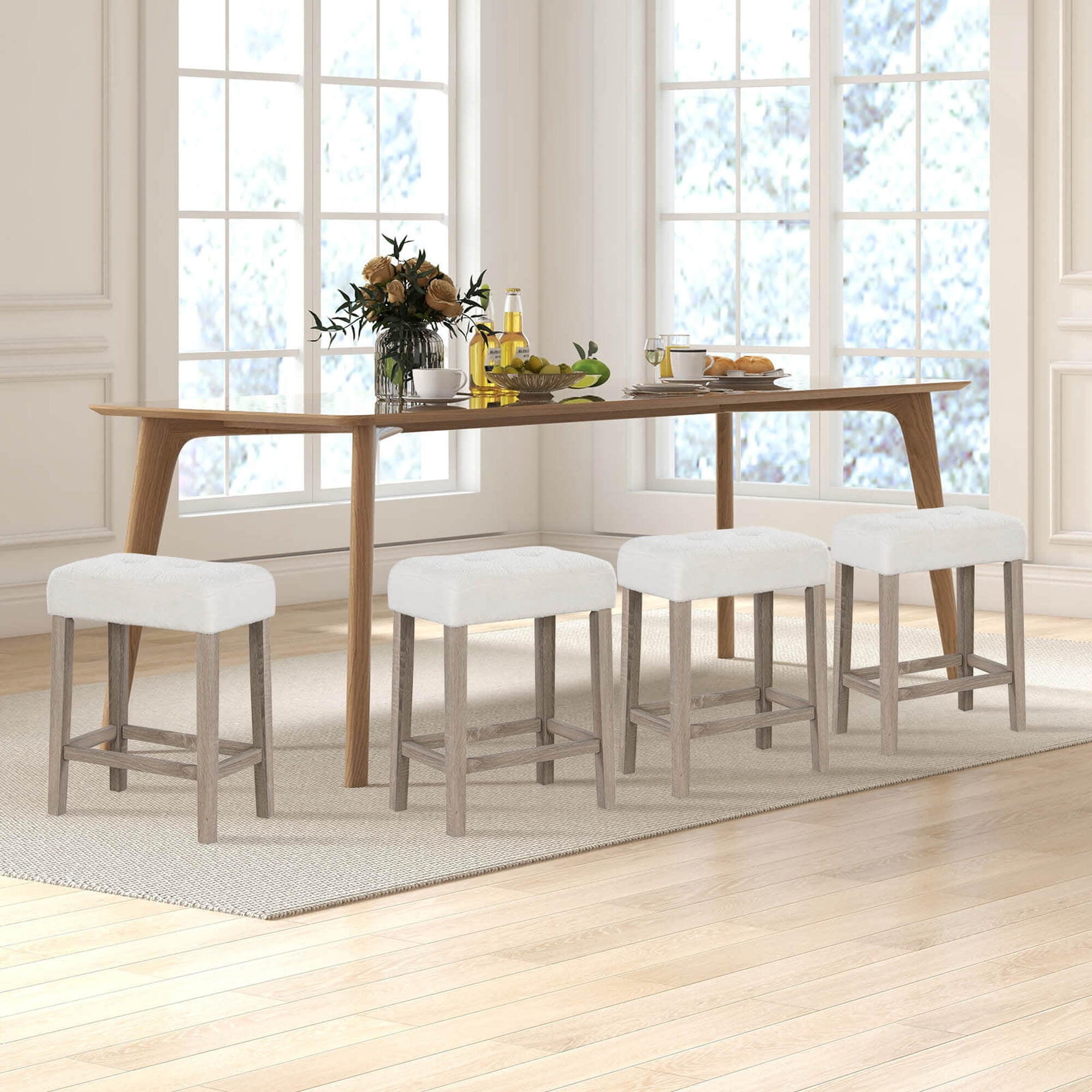Costway Counter Height Bar Stools Set of 4 with Rubber Wood Legs Footrest Modern for Home