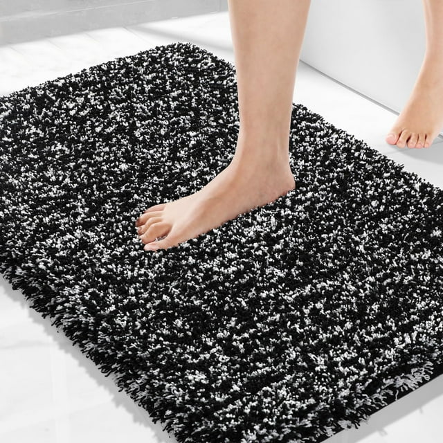 Alfombra de baño Yimobra, ultrasuave, absorbente de agua, 80 x 50 cm, color blanco y negro