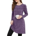 thumbnail image 4 of Busydd Dresses for Women Solid Color Round Neck Fall Dresses Fashion Pleated Mini Dress Long Sleeve Comfy Casual Dresses for Women with Pocket L, 4 of 5