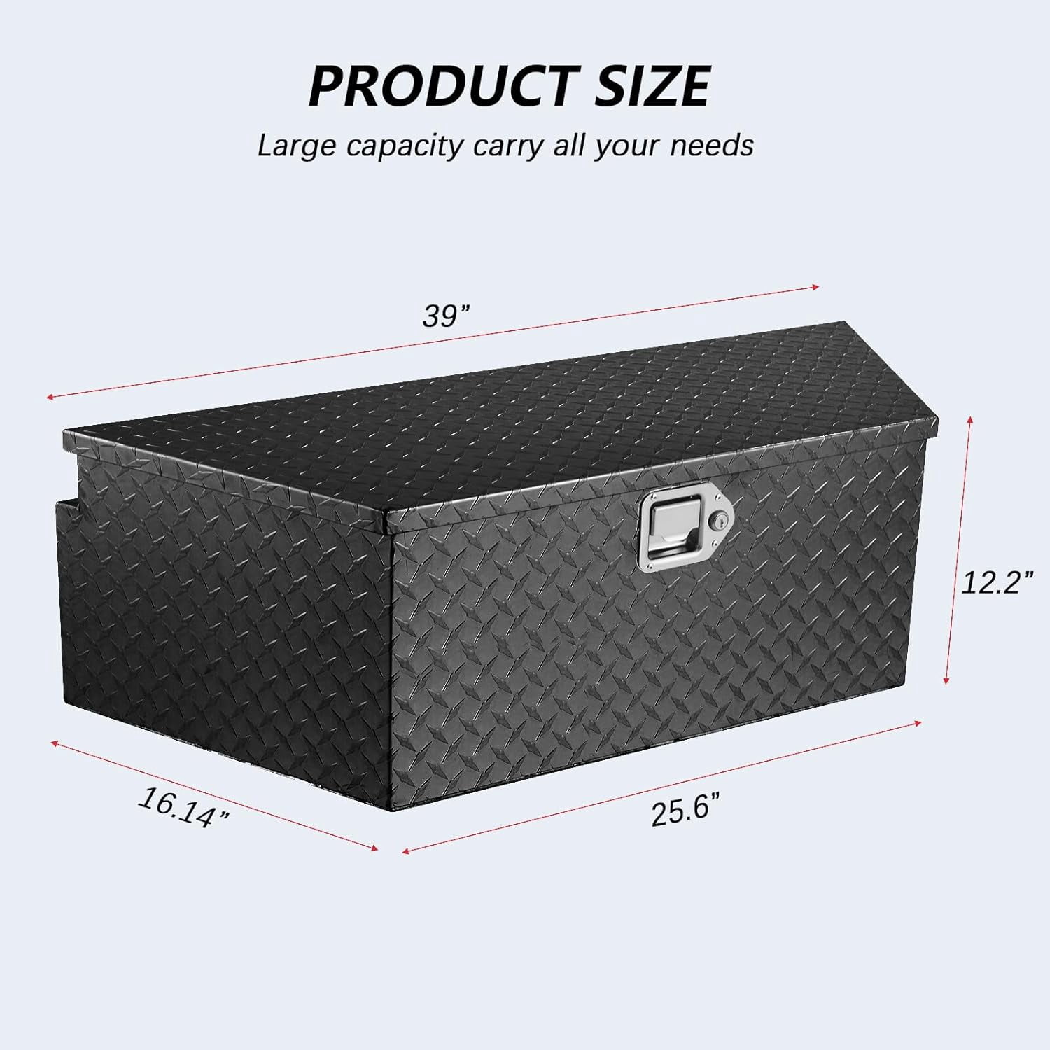 Huisuilinss 39 Inch Trailer Tongue Box,Aluminum Tool Box for Storage Toolbox, Aluminum Diamond Plate Trailer Tongue Box with Lock,Waterproof Trailer Tool Box for Pick Up Truck Bed,RV Trailer