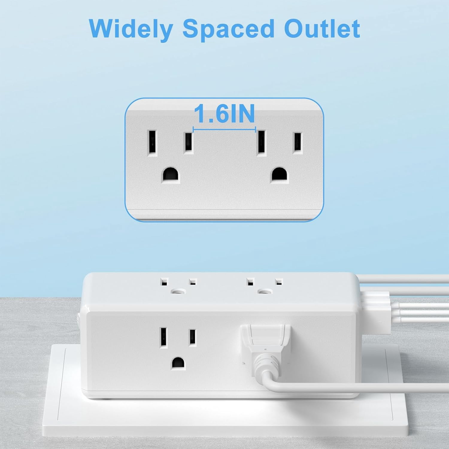 Multi Plug Outlet Extender with 6 Outlets & 3 USB Ports - Sur Protector Outlet Plug Adapter, Multi Plug Wall Outlet, 3-Sided Spaced Design for Home Office Travel (White)