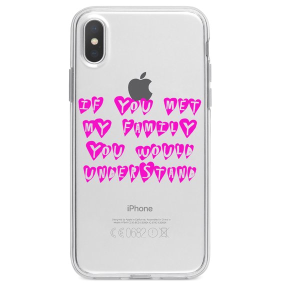 DistinctInk Clear Shockproof Hybrid Case for iPhone X / XS (5.8" Screen) - TPU Bumper Acrylic Back Tempered Glass Screen Protector - If You Met My Family You Would Understand