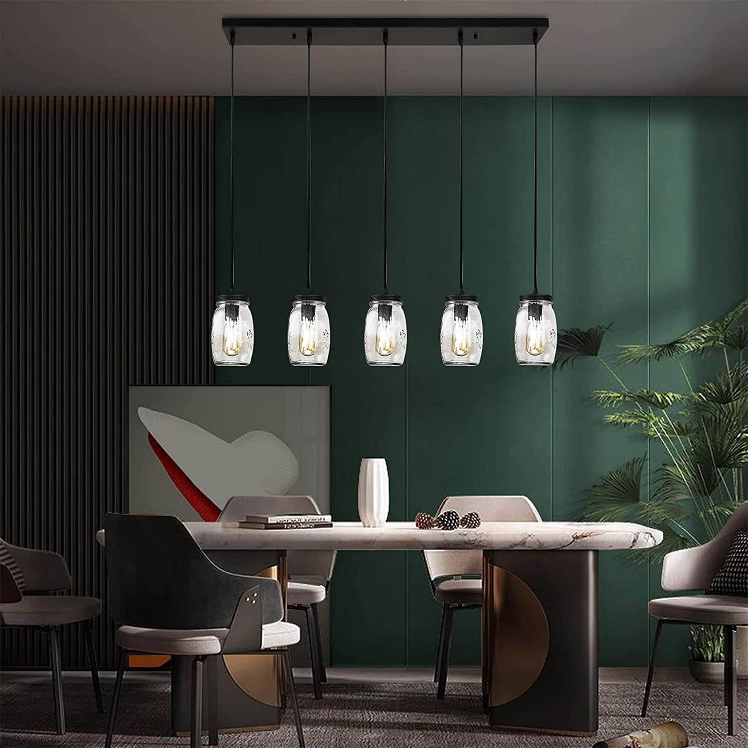 FETCOI Vintage Farmhouse Mini Pendant Light Fixture 5-Light Indoor Glass Hanging Ceiling Lights