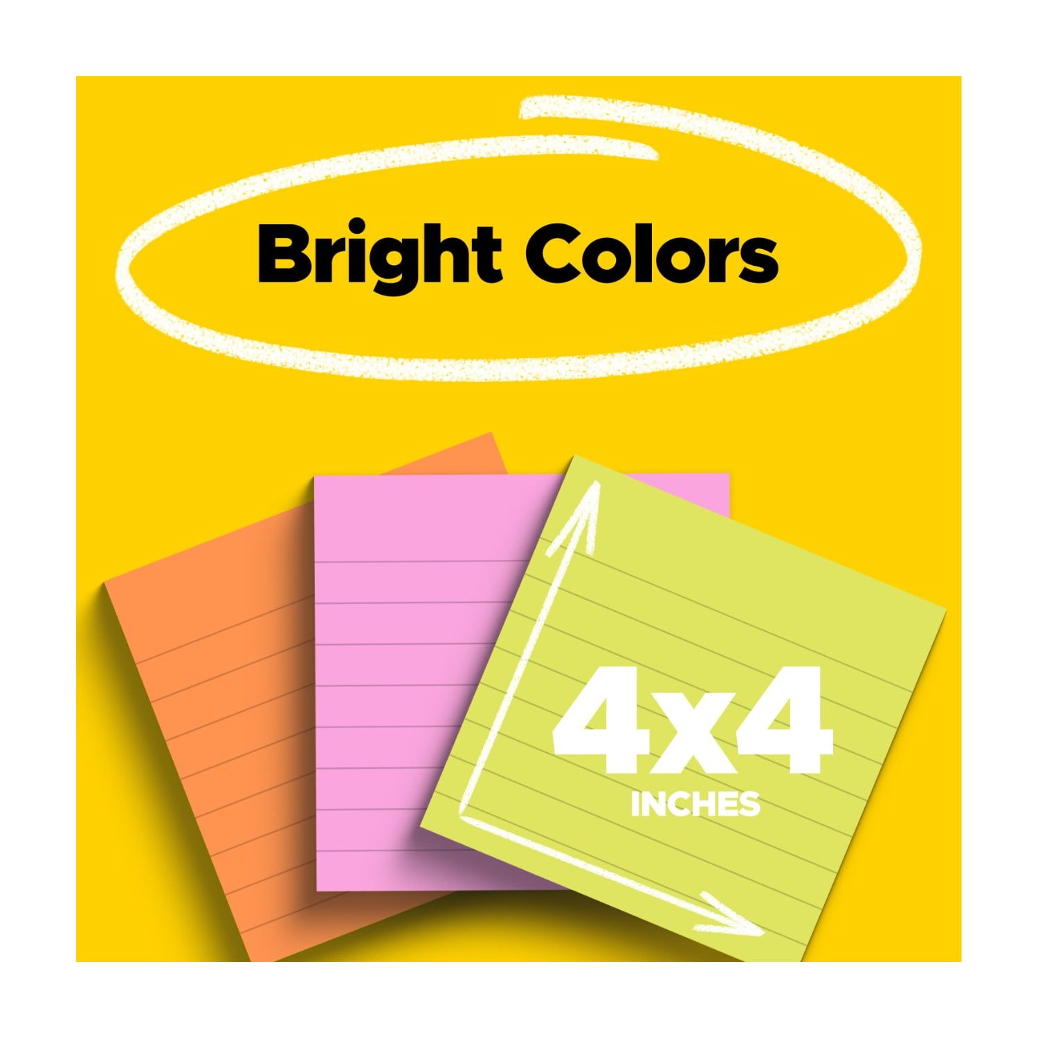 (3 pack) Post-it Notes, 4 in x 4 in, Assorted Brights, 3 Pads