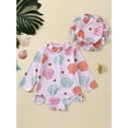 thumbnail image 2 of Bagilaanoe Newborn Baby Girl One-Piece Swimsuit Print Long Sleeve Zipper Rashguard Swimwear + Hat 6M 12M 18M 24M Infant Ruffle Ruffle Bathing Suit, 2 of 9
