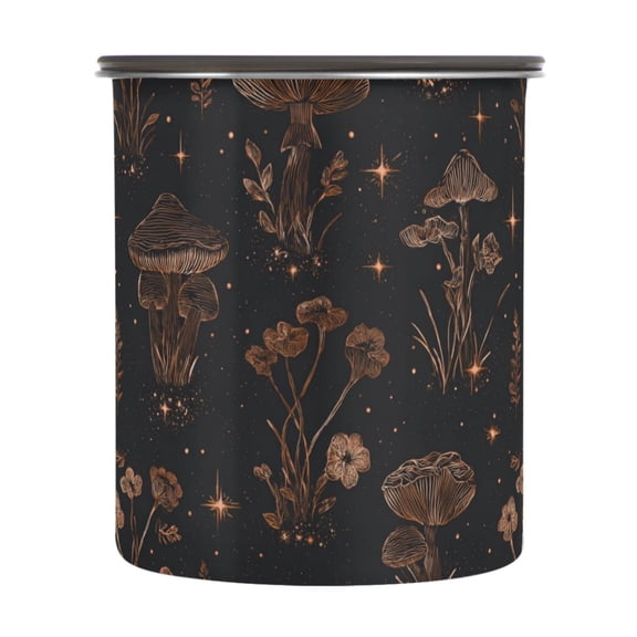 900ml Stainless Steel Food Storage Containers Mushrooms and Glittering Stars Airtight Kitchen Canisters with Vacuum Lid for Coffee Tea Flour Sugar Grains