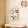 thumbnail image 4 of Modern Wall-Mounted Key Holder with Storage Basket - 7 Hooks, Iron Entryway Organizer for Keys, Mail, Phone, Home & Office Decor&nbsp;,White, 4 of 6