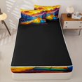 thumbnail image 4 of Manfei Stained Glass Mountain Camping Pattern Zipper Twin Comforter Sets with Fitted Sheet and 2 Pillowcases,Sunset Lake Landscape Print Zipper Bedding Set,Yellow Blue,Reversible, 4 of 7