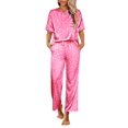 thumbnail image 4 of Ekouaer Womens Silk Satin Pajamas Set Two Piece Pj Sets Sleepwear Loungewear Short Sleeve Pj Sets, 4 of 5
