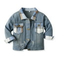 thumbnail image 2 of Otqutp Toddler Warm Winter Coat Boys Spring Fall Unisex Patchwork Plaid Lapel Denim Long Sleeve Top Cardigan Jacket Kids Lightweight Coat(Blue,3-4 Years), 2 of 7