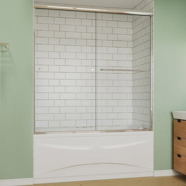 Sunny Shower Double Sliding Tub Door in Chrome with 1/4 in Clear Glass 60" x 57.4" Shower Door