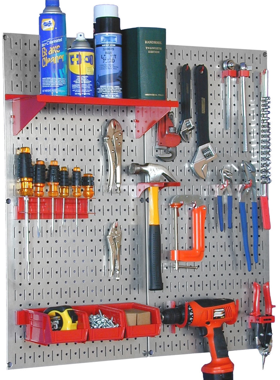 Steel Pegboard Utility Tool Storage Kit Galvanized Steel Pegboard & Red Accessories Walmart