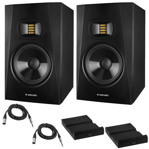 Adam Audio Professional T-Series T7V 7" 70W 2-Way Active Nearfield Monitor, Pair, Bundle with 2x 10' Balanced 1/4" TRS Male to 3-Pin XLR Male Audio Cable and 2x Isolation Pad