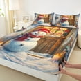 thumbnail image 3 of jejeloiu Cute Xmas Snowmen Queen Sheet Sets,Merry Christmas Flat Sheet,Western Holiday Canbin Queen Fitted Sheet For Children,Breathable Home Decor,4pcs, 3 of 7