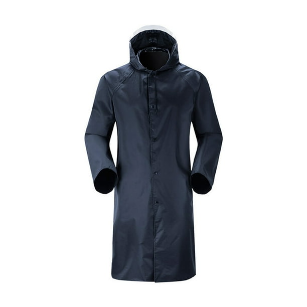 ZheElen Men Waterproof Long Raincoat Reflective Strips Windproof