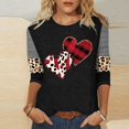 thumbnail image 2 of Women's Shirts Fashion Valentine's Day Holiday Love Heart Printed Shirts Tops Casual 3/4 Sleeve Top Spring Summer T Shirt Loose Round Neck Blouses, 2 of 4