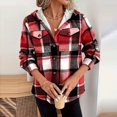thumbnail image 7 of Women's Fashion Casual Loose-Fitting Long-Sleeved Plaid Print Hooded Jacket Baseball Jacket for Fall and Streetwear Style,Red,L, 7 of 7