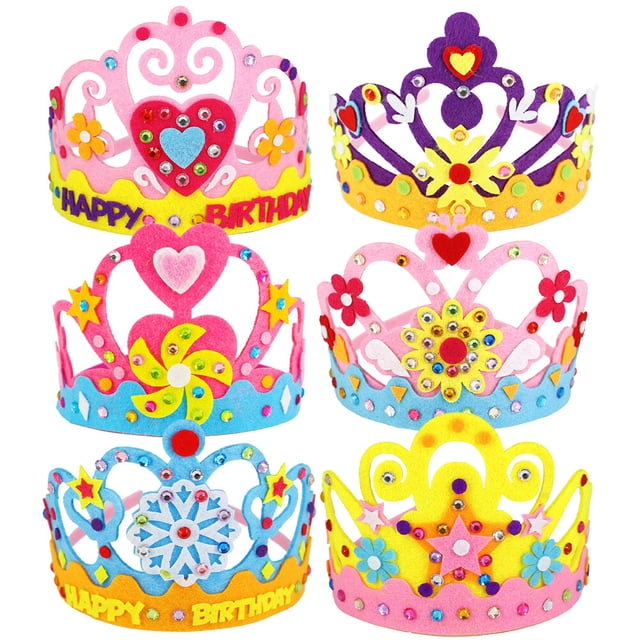 KAKOWELY 6 juegos de tiaras de cumpleaños DIY, kit de manualidades, materiales para hacer coronas de fiesta, coronas de fiesta de cumpleaños