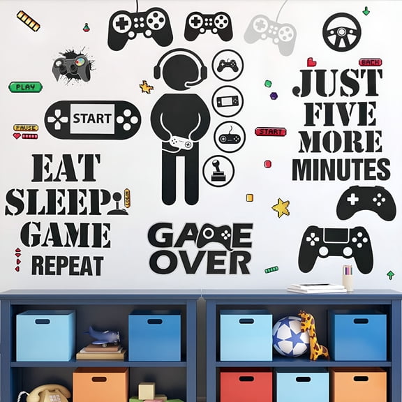 LAMIRO Gamer Wall Sticker Wall Decals Children Video Game Room Decor Gaming Controller Wall Stickers Removable DIY Cartoon Party Wallpaper for Gamer Bedroom Playroom Decor