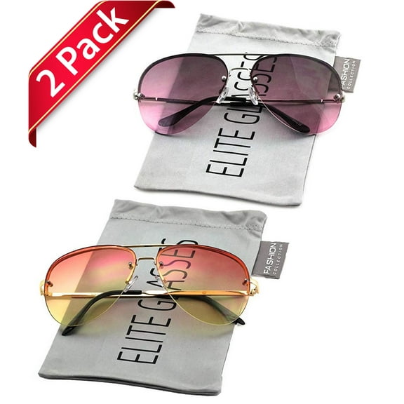 Elite Gradient Oceanic Lens Oversized Rimless Metal Frame Unisex Aviator Sunglasses