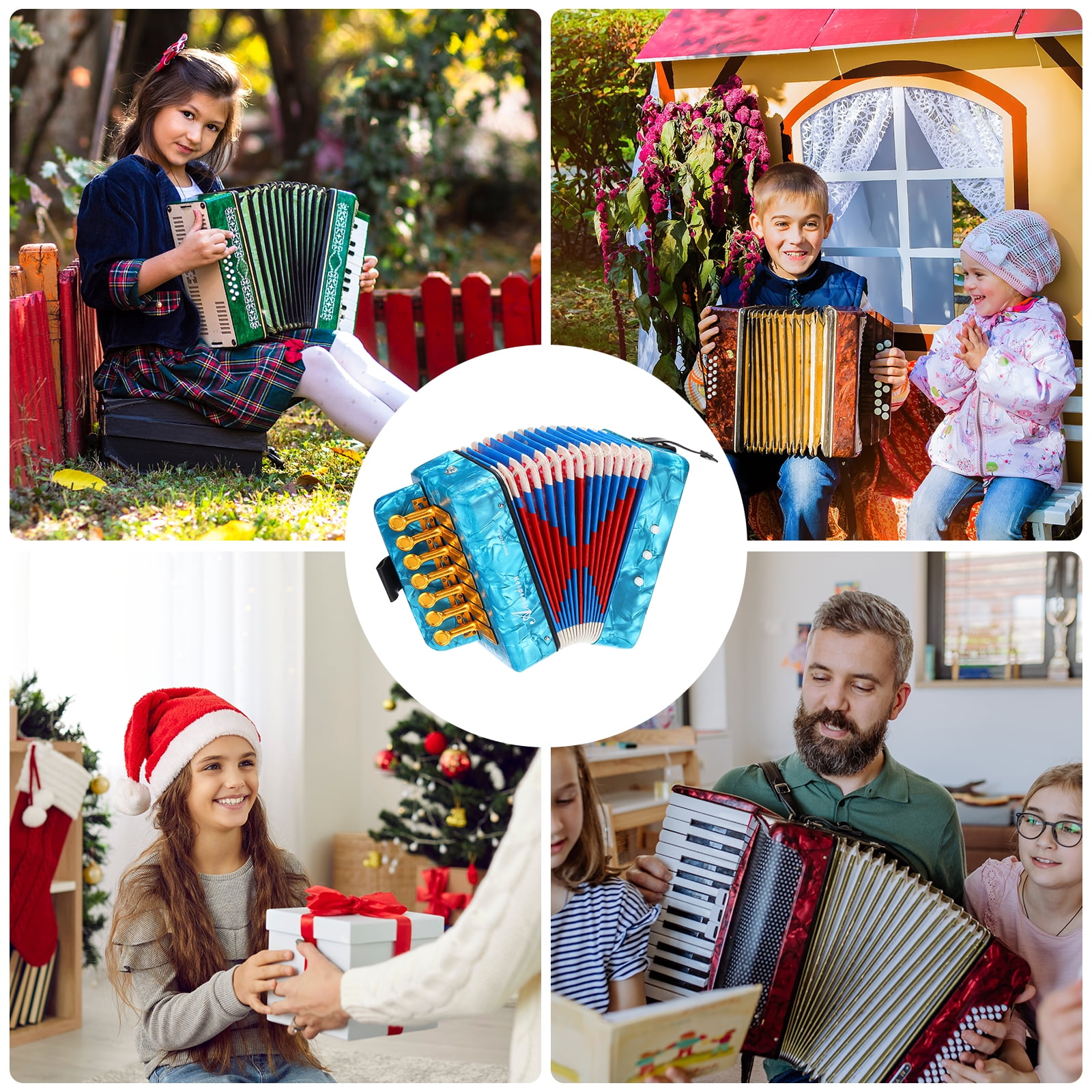 Uxcell Accordion, 10 Keys Bass Button Accordion Mini Musical Instrument Lightweight for Children Beginners Educational, Sky Blue