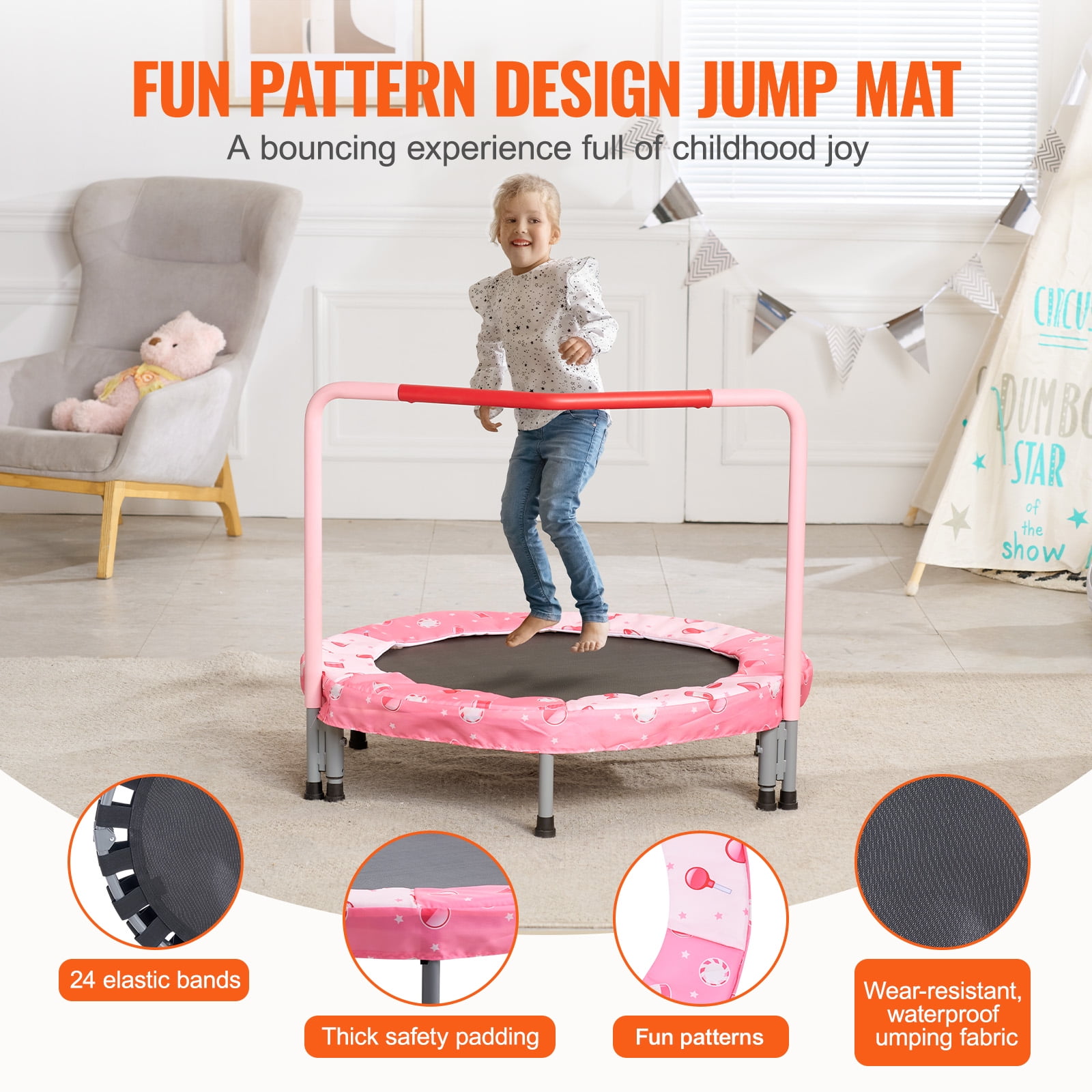 VEVOR 36" Kids Trampoline, 3FT Indoor Outdoor Trampoline, Foldable Mini Trampoline with Handle, Rebounder Trampoline for Toddlers, Birthday Gift for 3+ Years Children, Boys Girls for Fun, Red