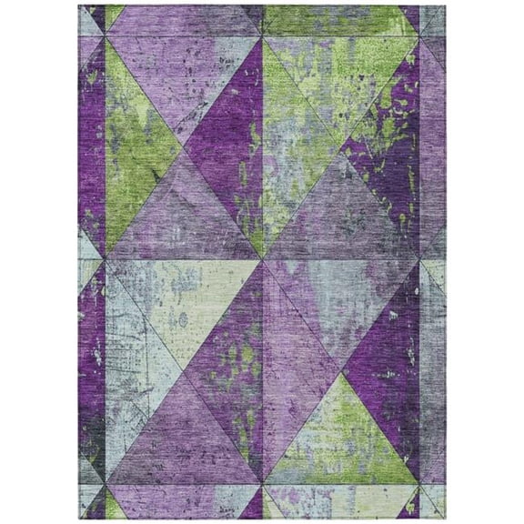 HomeRoots 618730 8 x 10 ft. Purple & Lime Green Geometric Washable Indoor & Outdoor Rectangle Area Rug