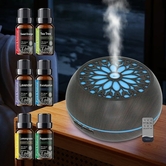 BRJSQ 550ml Essential Oil Diffuser with Remote 6 Oil Blends 7 Color LED Lights Auto-Off Timer for Large Rooms Home & Office