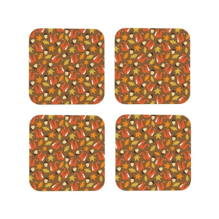 

Tideii Squirrel Maple pine nut for Leather Coasters 4 Pieces Anti-fouling and Anti-scalding Decorative Coasters Suitable for Restaurants Kitchens Coffee Shops-Square