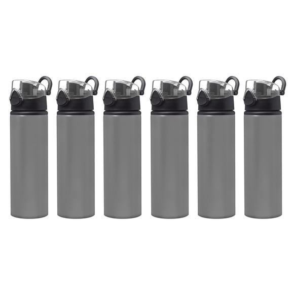 Aluminum Water Bottles with Carabiner in Bulk, 6 Pack, 25 oz., Reusable, Refillable, Silver