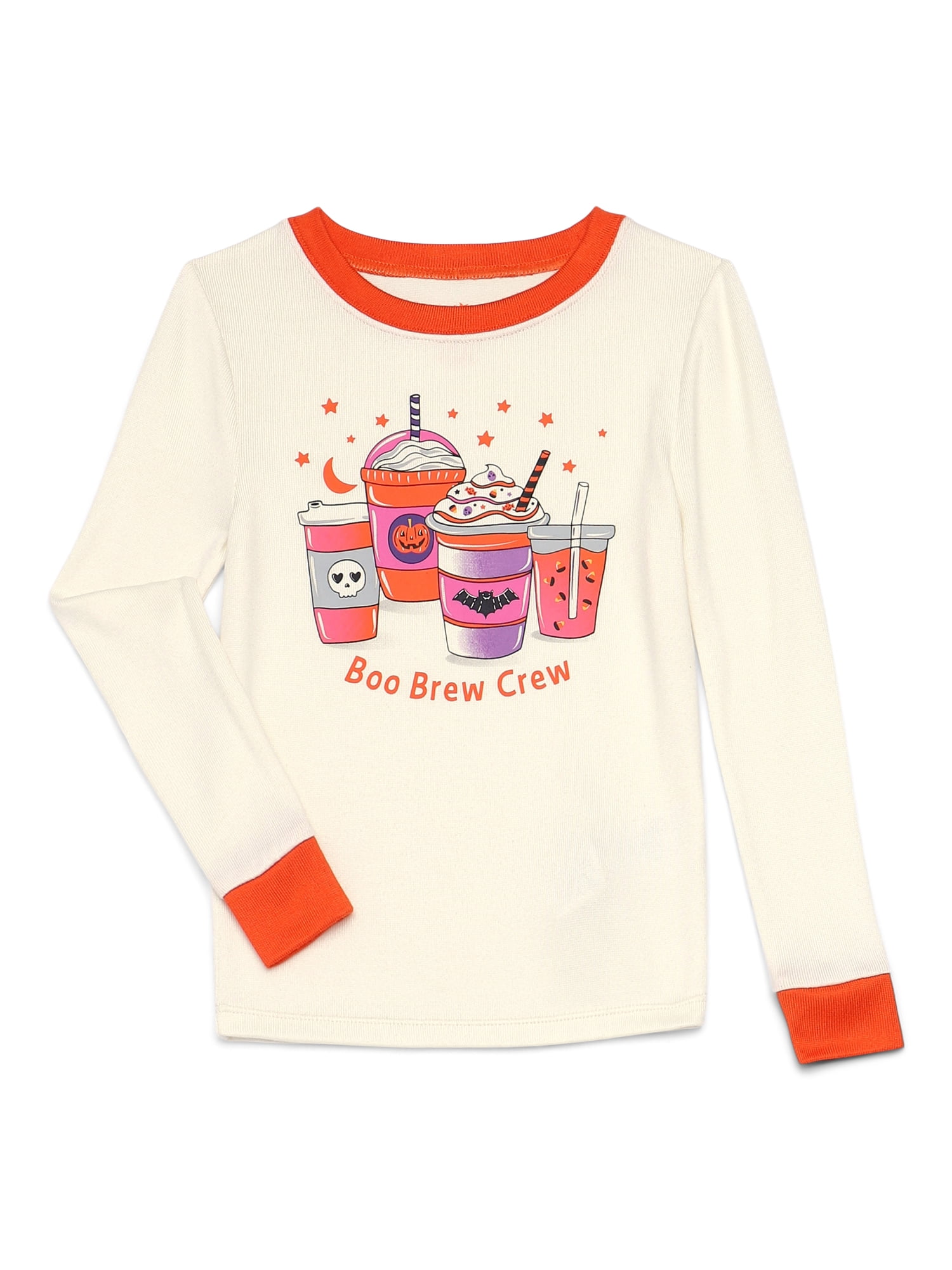 Way to Celebrate Girls Halloween Long Sleeve Top and Pants Tight Fit Pajama Set, 2-Piece, Sizes 4-10