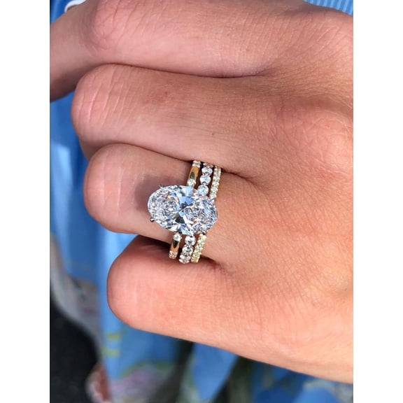 Diiro 3 Piece 14K Vermeil Yellow Gold Ring, Oval Cut Moissanite Engagement Ring Set for Women, Bridal Wedding Ring, Proposal Ring