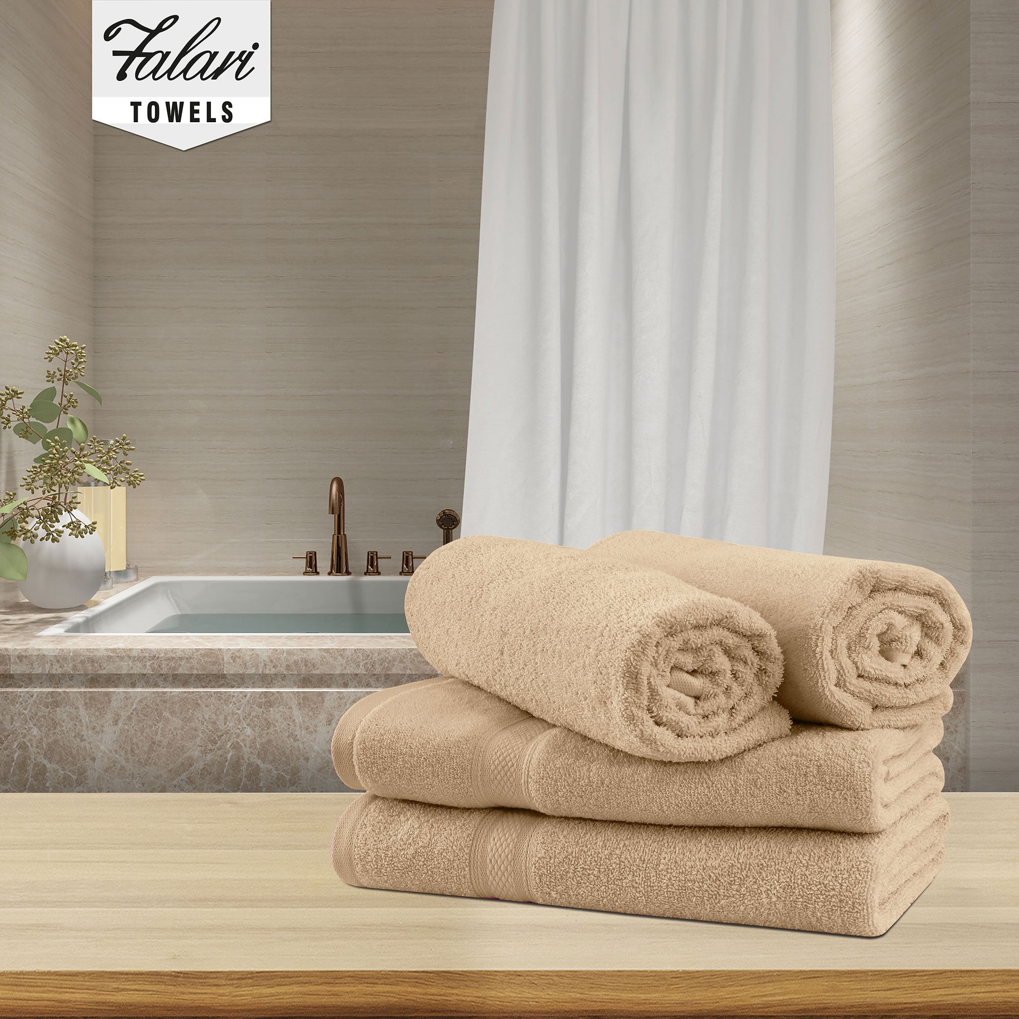 Falari Premium Bath Towel Set 100% Ring Spun Cotton Towels for Home Hotel Spa Extra Large 27x54 Maximum Softness and Absorbency 4-Pack Beige
