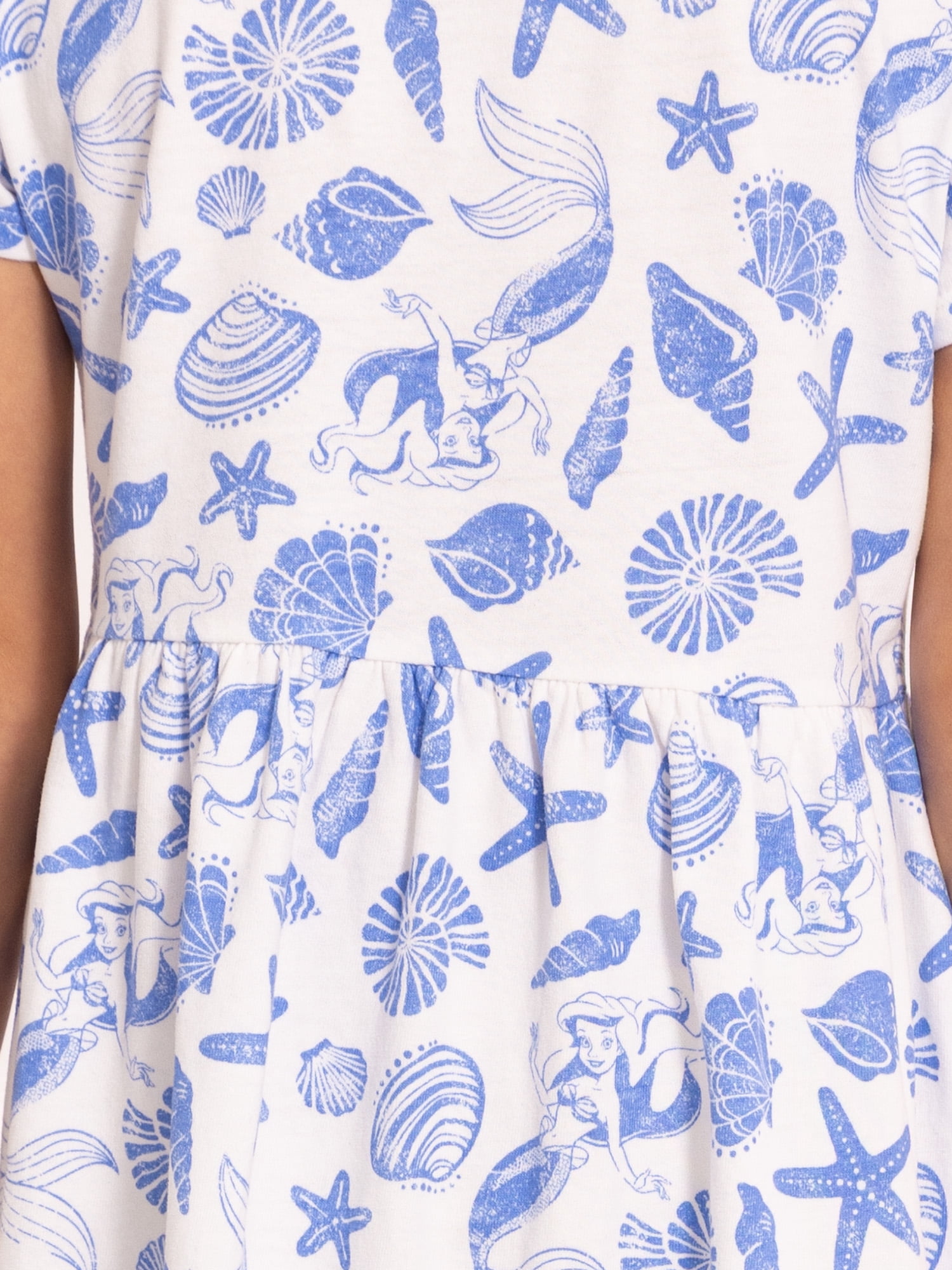 The Little Mermaid Ariel Girls Allover Print Dress with Short Sleeves, Sizes 4-12