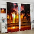 thumbnail image 4 of Beach Sunset Kitchen Curtains,Summer Ocean Theme Tropical Hawaii Orange Sunset Ocean Scenery Print Pattern Window Drapes,Palm Tree Dusk Sky Landscape Curtains for Bedroom Living Room 84x84in, 4 of 6