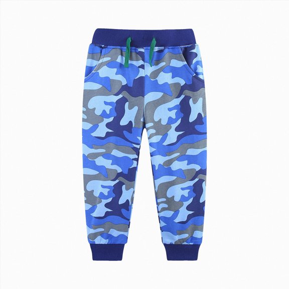 Hessimy Boys Cargo Sweatpants - Cotton Blend Joggers with Pockets Elastic Waistband Athletic Pants(Blue,7-8 Years)
