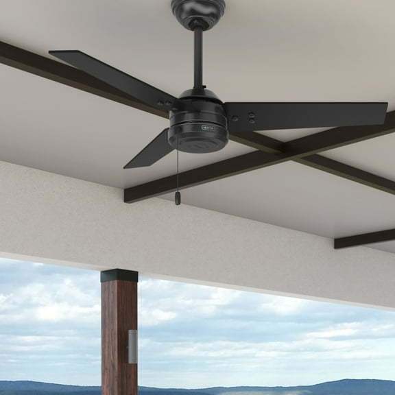 Restored Hunter Fan 44 inch Contemporary Matte Black Outdoor Ceiling Fan with Pull Chain for Patio, Living Room, Bedroom, Office, Kitchen (Refurbished)