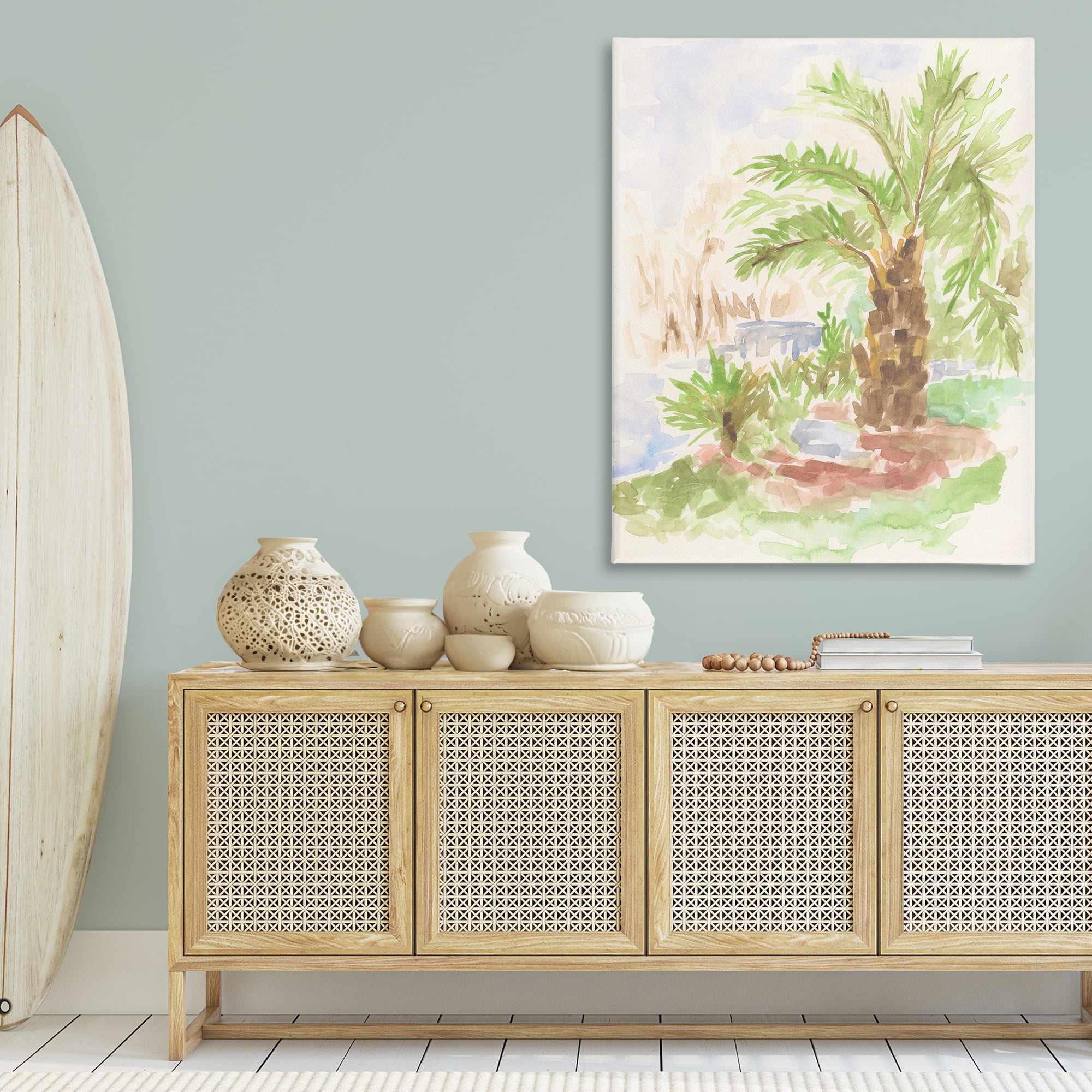 Stupell Industries Palm Tree River's Edge Landscape & Nature Painting Wrapped Canvas Art Print Wall Art, 36 x 48
